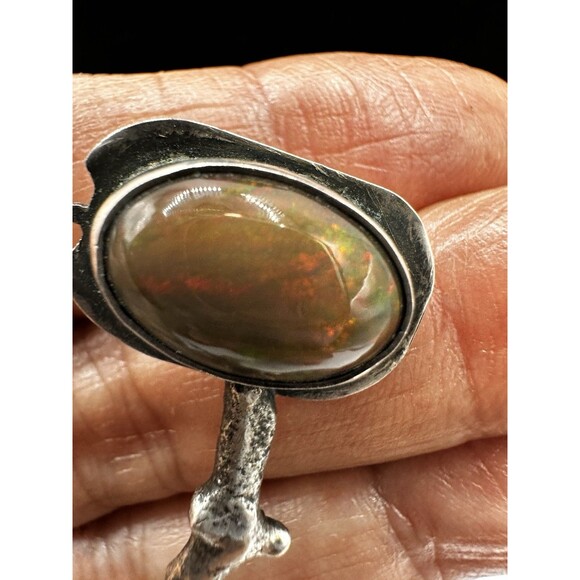 Artisan Handmade Womens Bar Ring 6 Sterling Silver Ethiopian Opal Unique - Picture 3 of 16